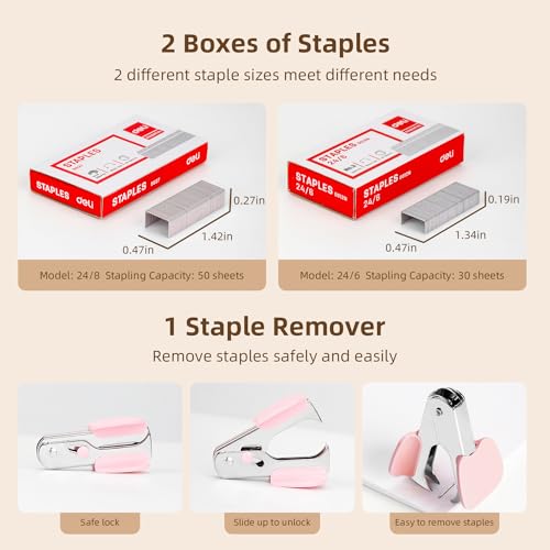 Deli Effortless Desktop Stapler, Heavy Duty Stapler, 40-50 Kit