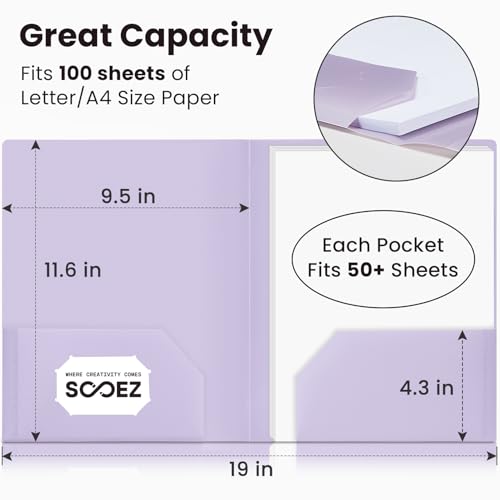 Eco-Friendly Sooez 6Pack Folders with Pockets, Pastels Colors, Heavy Duty