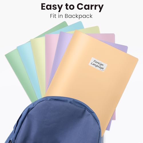 Eco-Friendly Sooez 6Pack Folders with Pockets, Pastels Colors, Heavy Duty