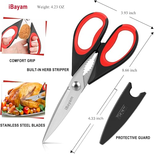 Eco-Friendly iBayam Kitchen Scissors All Purpose Heavy Duty 2 Pack with for Daily Use